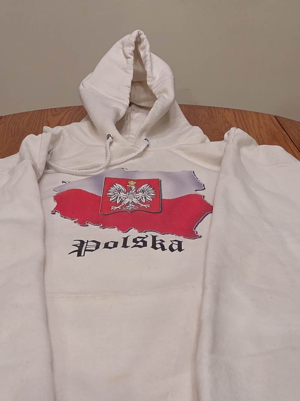 Polska White Hoodie Sweatshirt - Hanes 100% Cotton Mens S Large - Picture 3 of 5